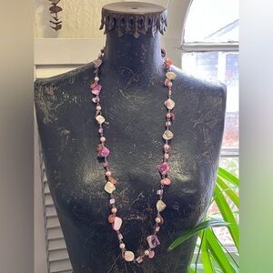 Pink Purple Mother of Pearl Beads & Pink Pearl Beads Flapper Necklace 32”